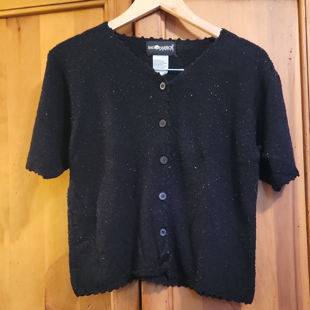 Sag Harbor Black Short Sleeve Cardigan